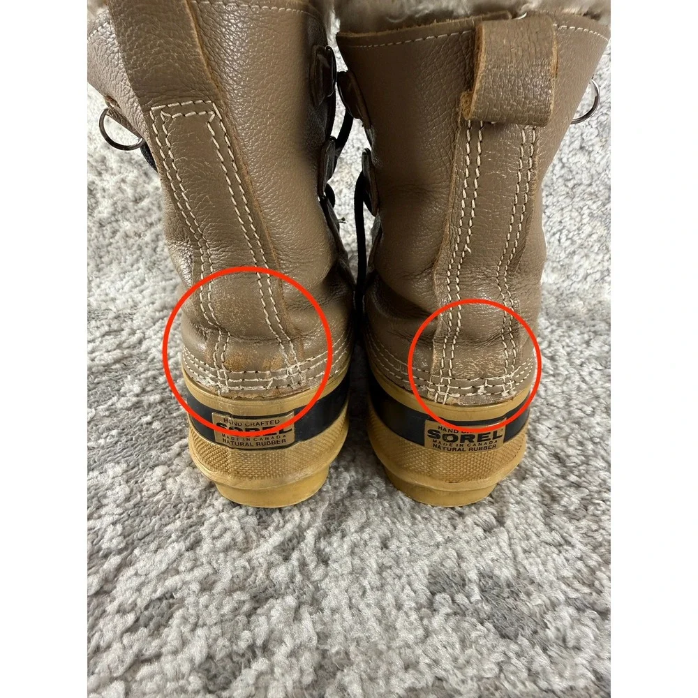 Sorel Size 10 Caribou Winter Snow‎ Duck Boots Tan Black Mid Calf Womens